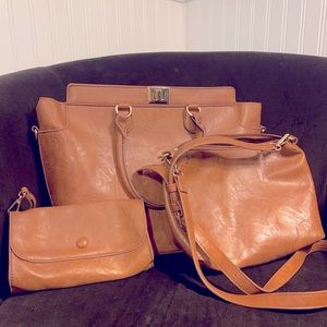 Three piece camel leather set